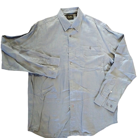 Indigo Palms Linen Denim Utility Casual Dress Shirt - Picture 1 of 7